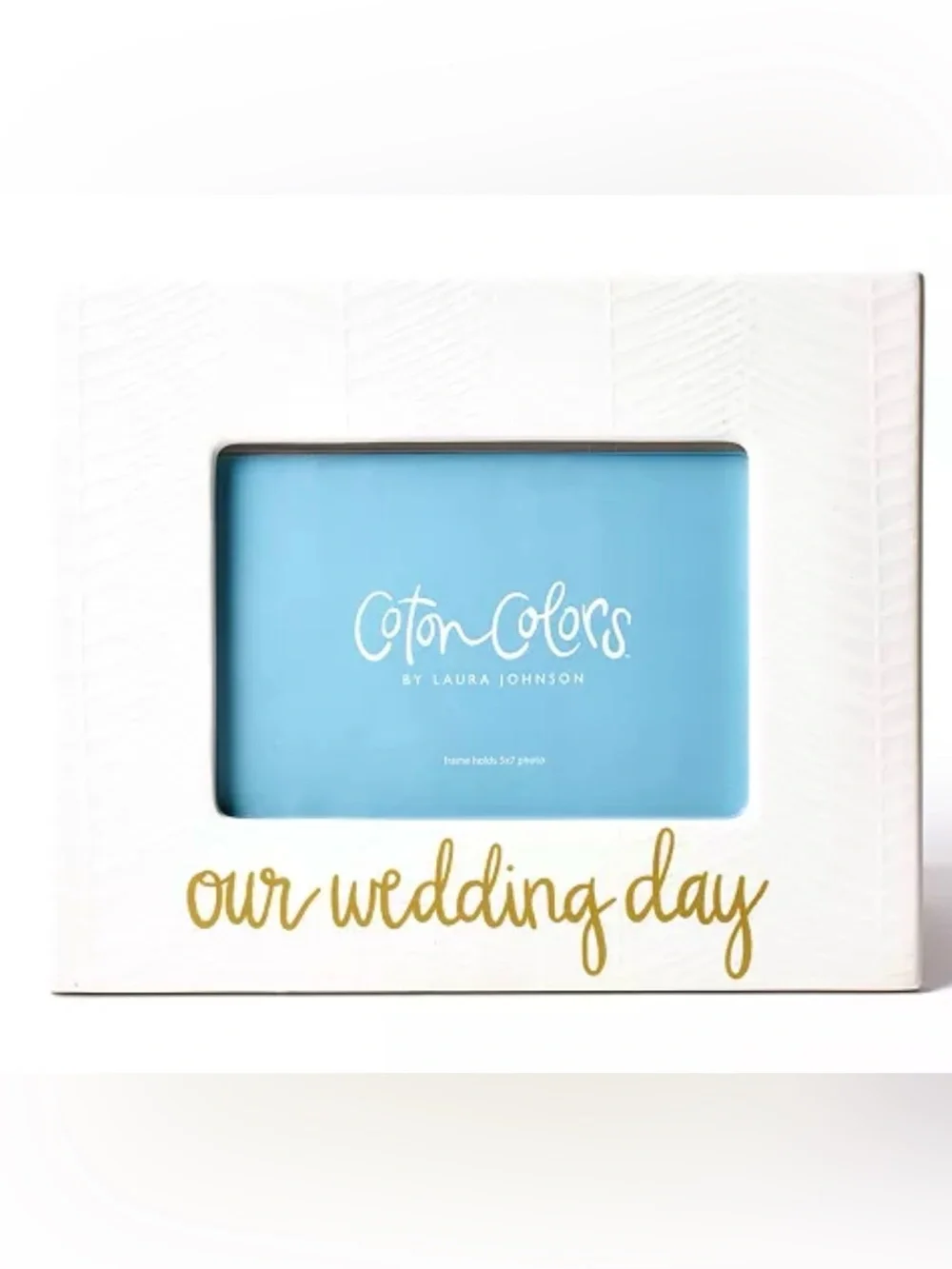 NWT Coton Colors Laura Johnson White Herringbone OUR WEDDING DAY photo frame